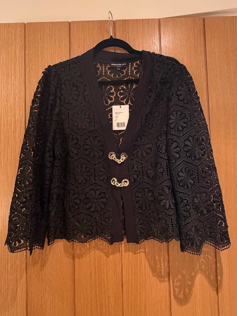 Generation Love Black Crochet Blazer with Gold Hook Closures
